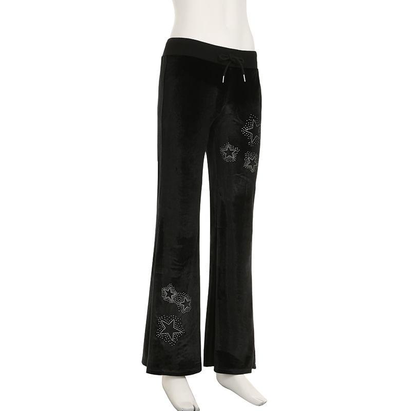 Drawstring Waist Rhinestone Flared Sweatpants Product Image