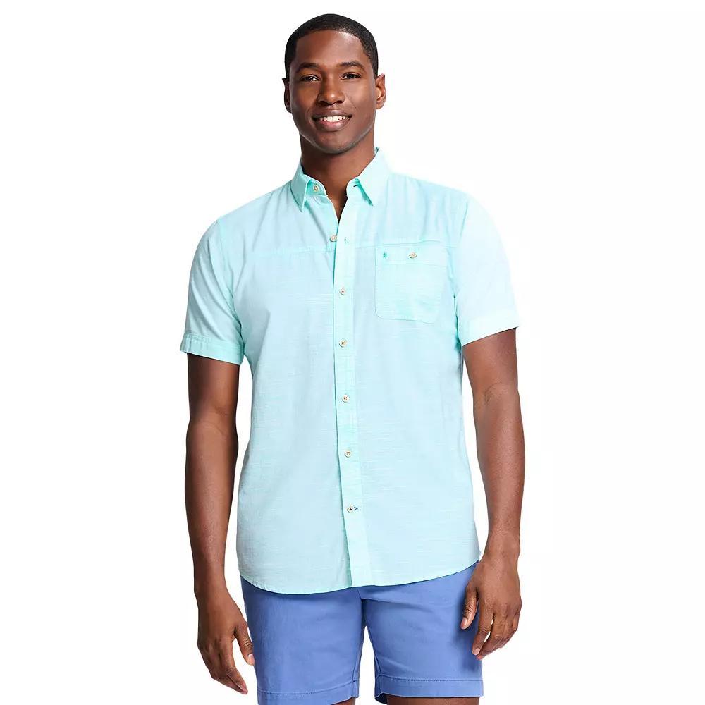 Men's IZOD Saltwater Dockside Chambray Short Sleeve Button-Down Shirt, Size: Small, Cockatoo Product Image