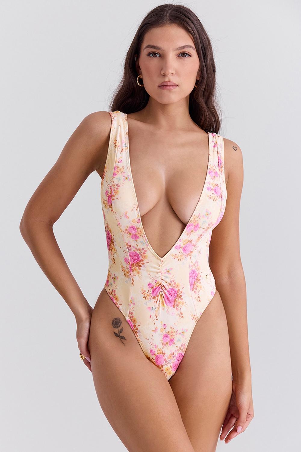 Martinique Floral Print Plunge Swimsuit Product Image