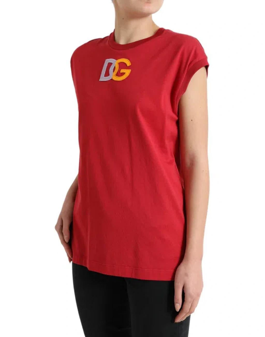 DOLCE & GABBANA Red Cotton Dg Logo Crew Neck Tank Top T-shirt Product Image