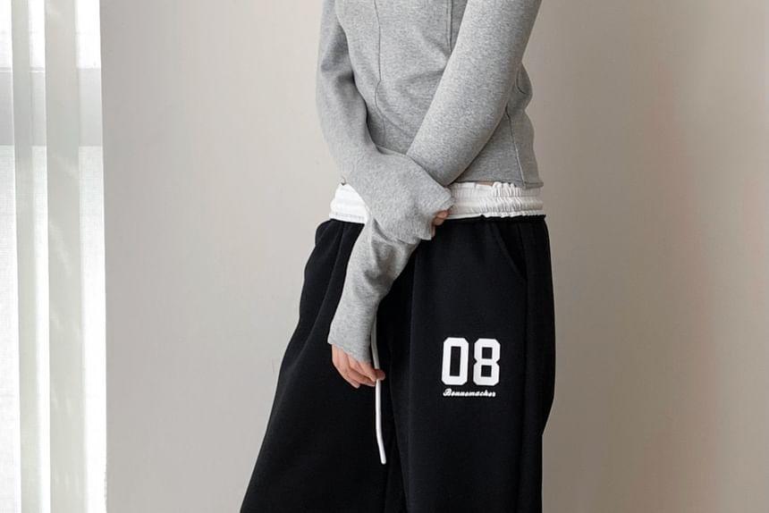 Drawstring Waist Number Print Contrast Trim Wide Leg Sweatpants Product Image