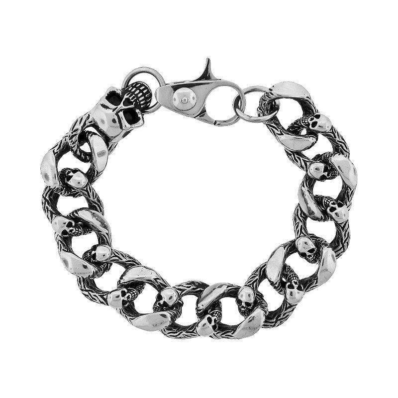 LYNX Stainless Steel Skull Bracelet - Men, Mens Silver Product Image