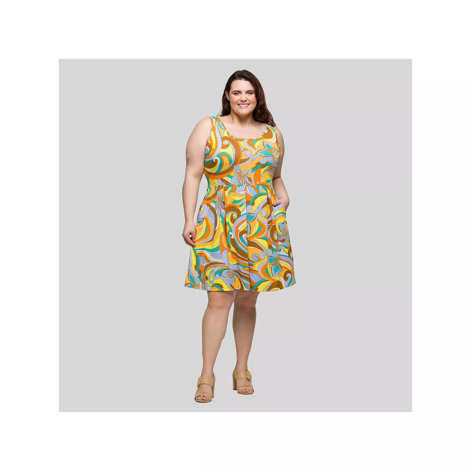 Plus Size 24Seven Comfort Apparel Sleeveless Pleated Knee Length Pocket Dress, Women's, Size: 3XL, Brown Team Product Image