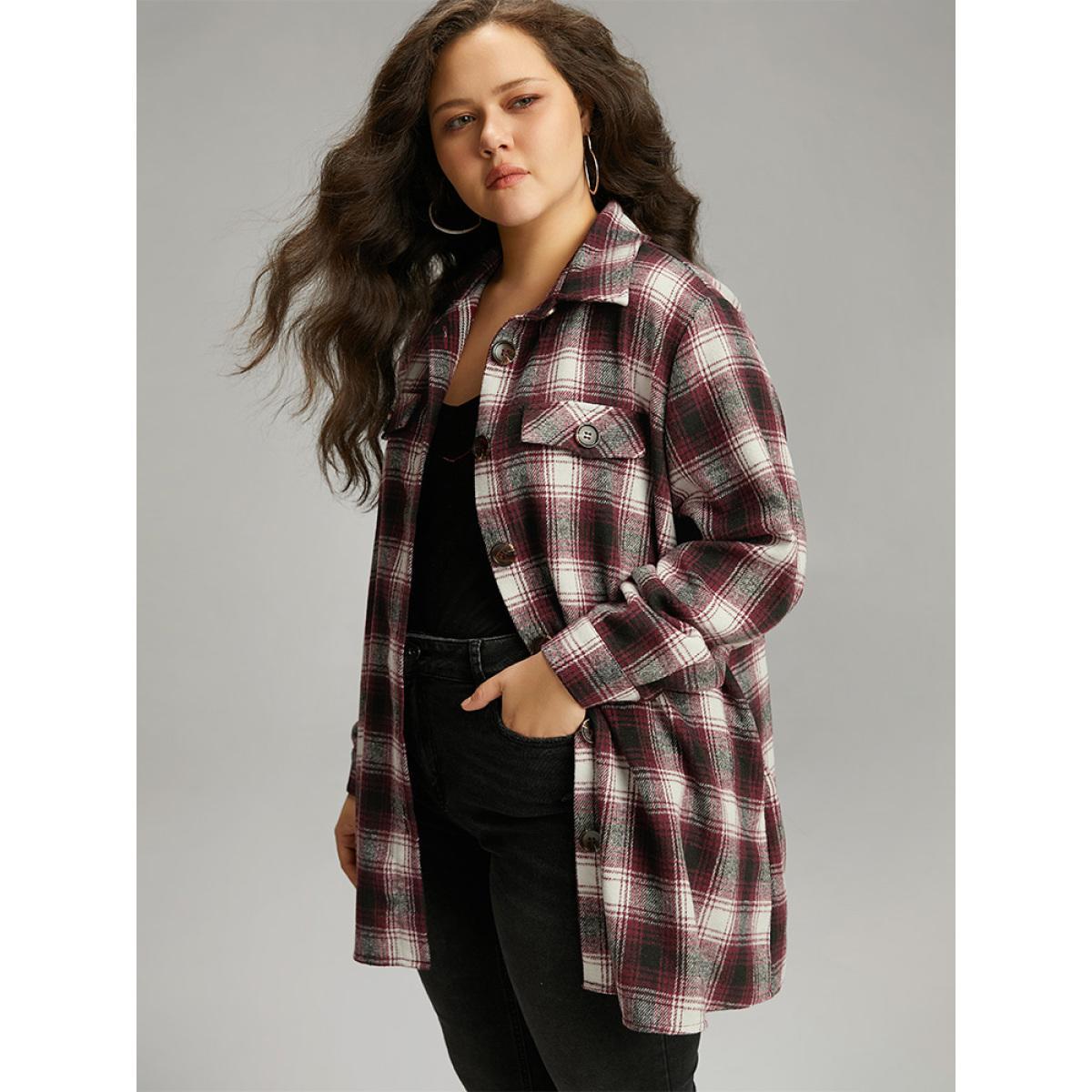 Plus Size Plaid Button Through Pocket Coat Women Multicolor Contrast Pocket Dailywear Jackets BloomChic 30/6X Product Image