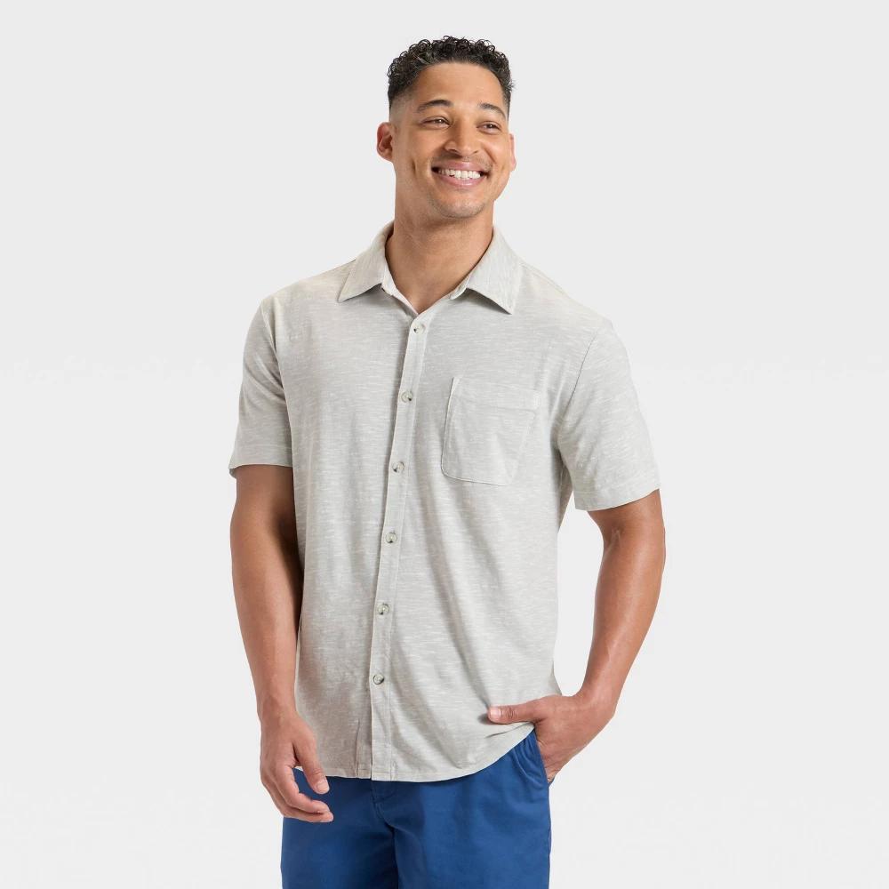 Men's Short Sleeve Slub Button-Down Shirt - Goodfellow & Co™ Charcoal Gray L Product Image