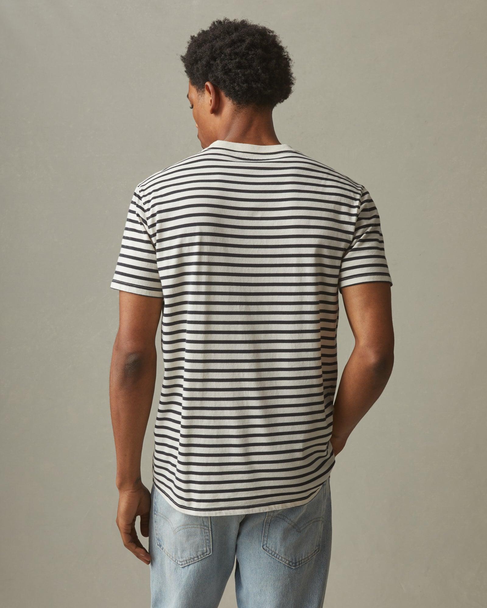 Classic Cotton Crew Tee Striped - Turtledove / Dark Navy Male Product Image