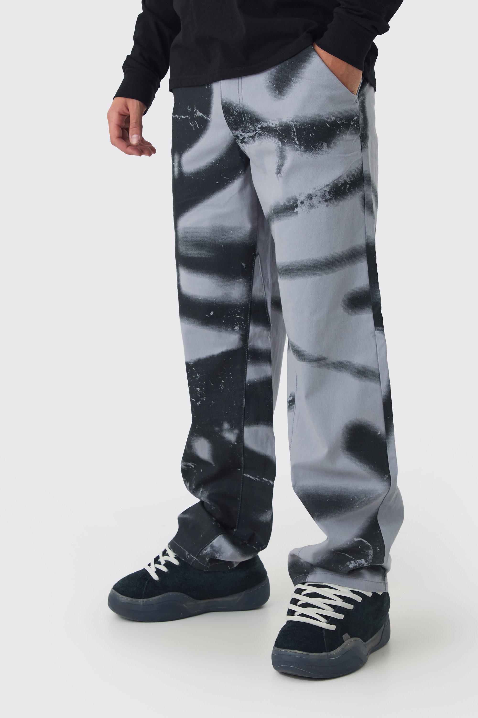 Fixed Waist Relaxed Twill Graffiti Printed Pants | boohooMAN USA Product Image