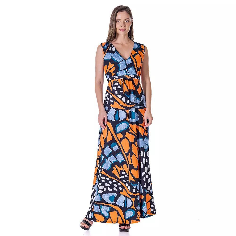 Women's 24Seven Comfort Apparel V Neck Tie Back Empire Waist Sleeveless Maxi Dress,  Product Image
