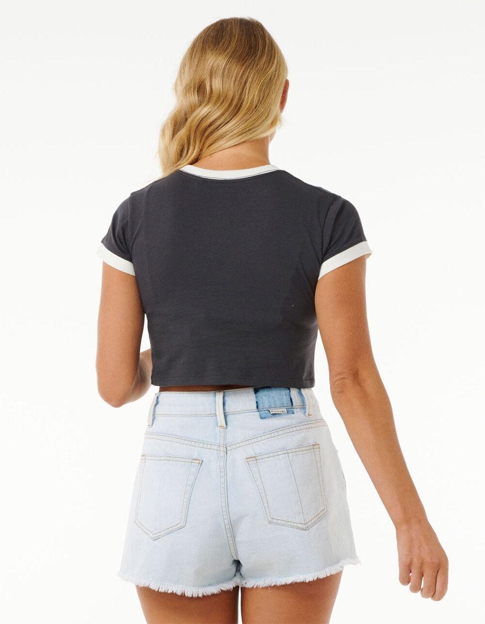 RIP CURL Archive Womens Ringer Baby Tee - WASHED BLACK Product Image