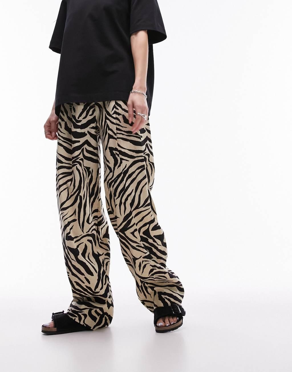 Topshop zebra printed wide leg linen pants Product Image