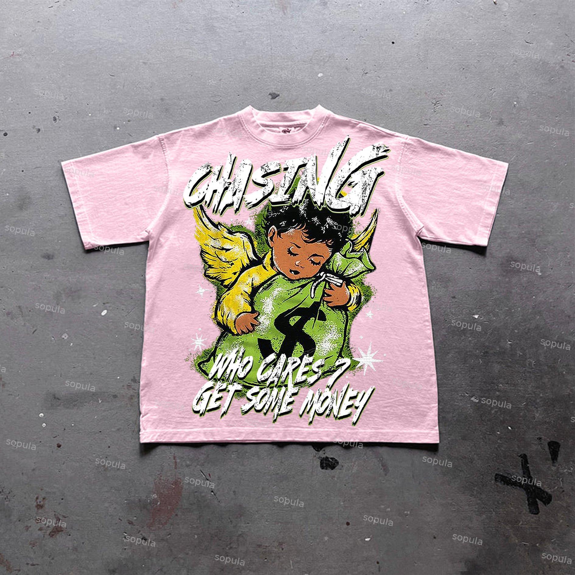 Sopula Chasing Money Graphic Print Cotton Retro T-Shirt Product Image