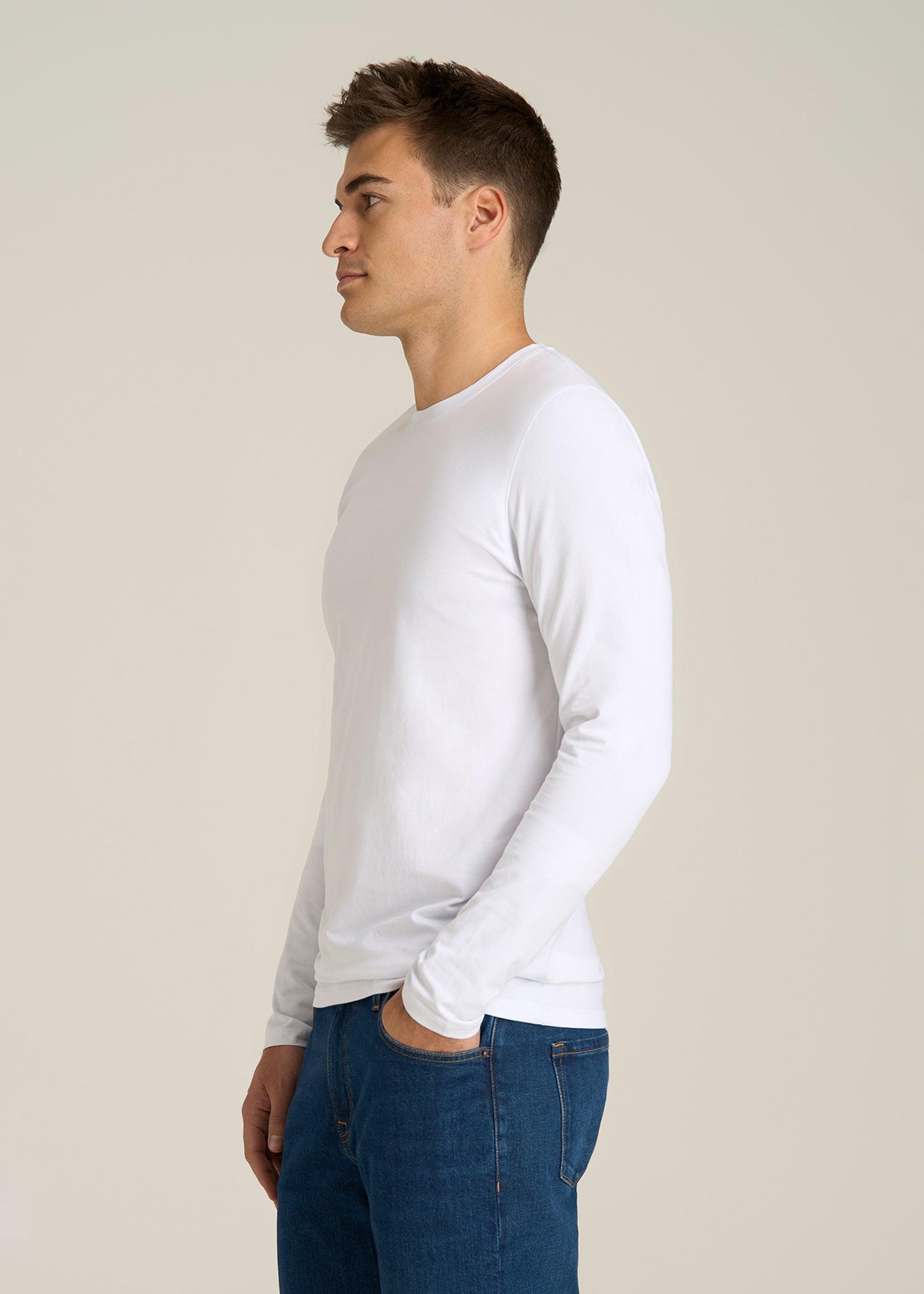 The Essential Modern Fit Crewneck Long Sleeve Tee for Tall Men in White Male Product Image