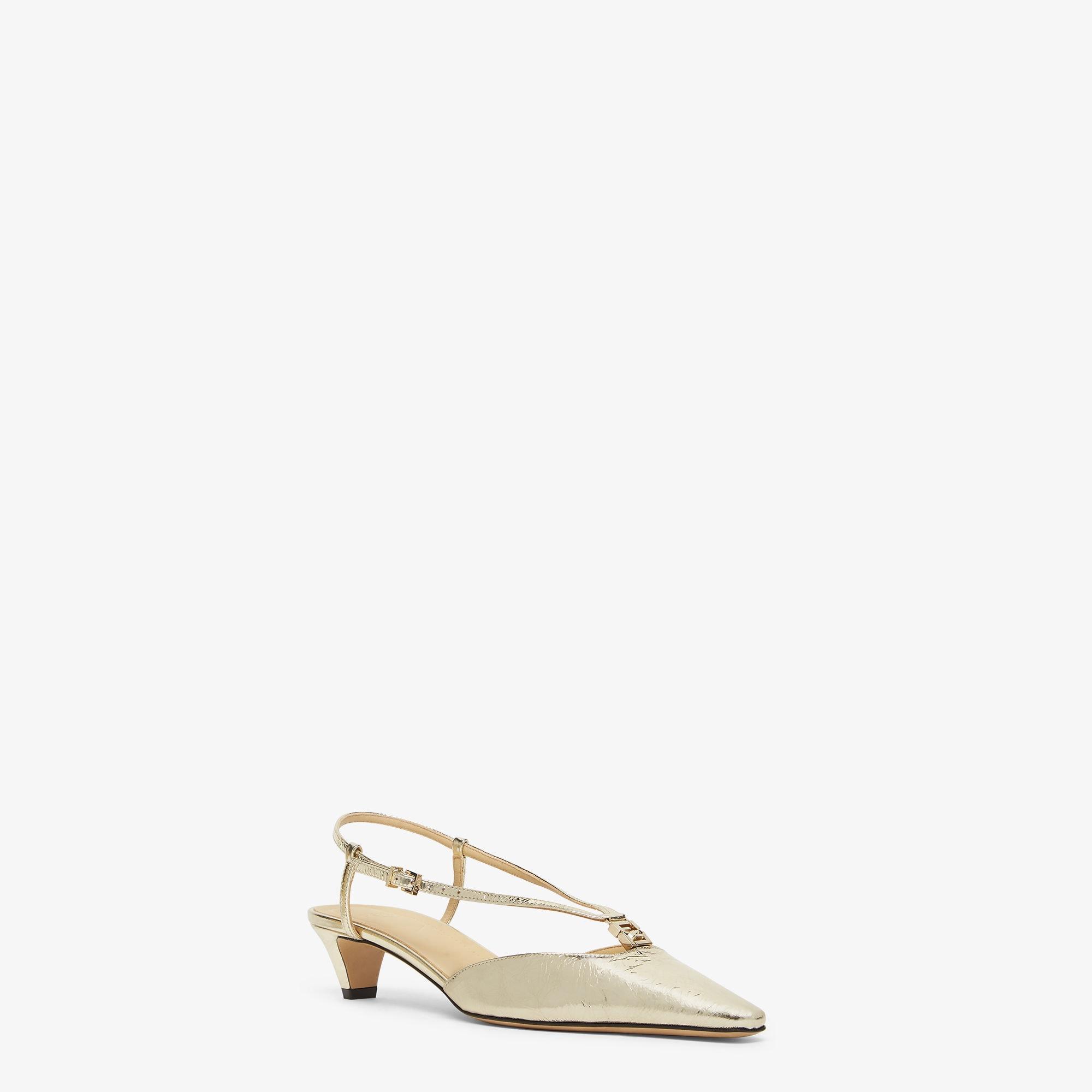 Fendi FFoldChampagne-colored metallic nappa leather low-heeled slingbacks Product Image