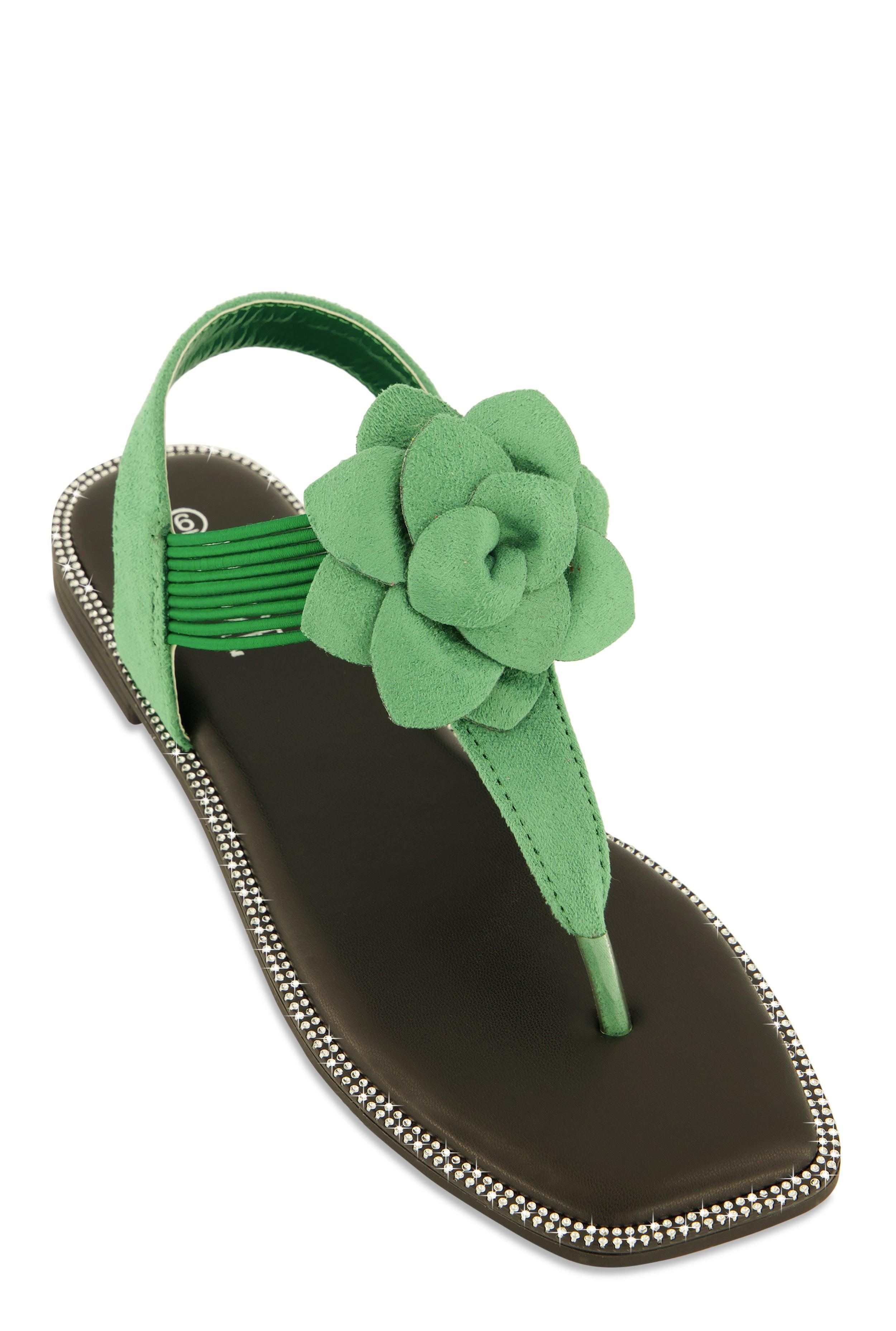 Womens Faux Suede Flower Corded Thong Sandals Product Image