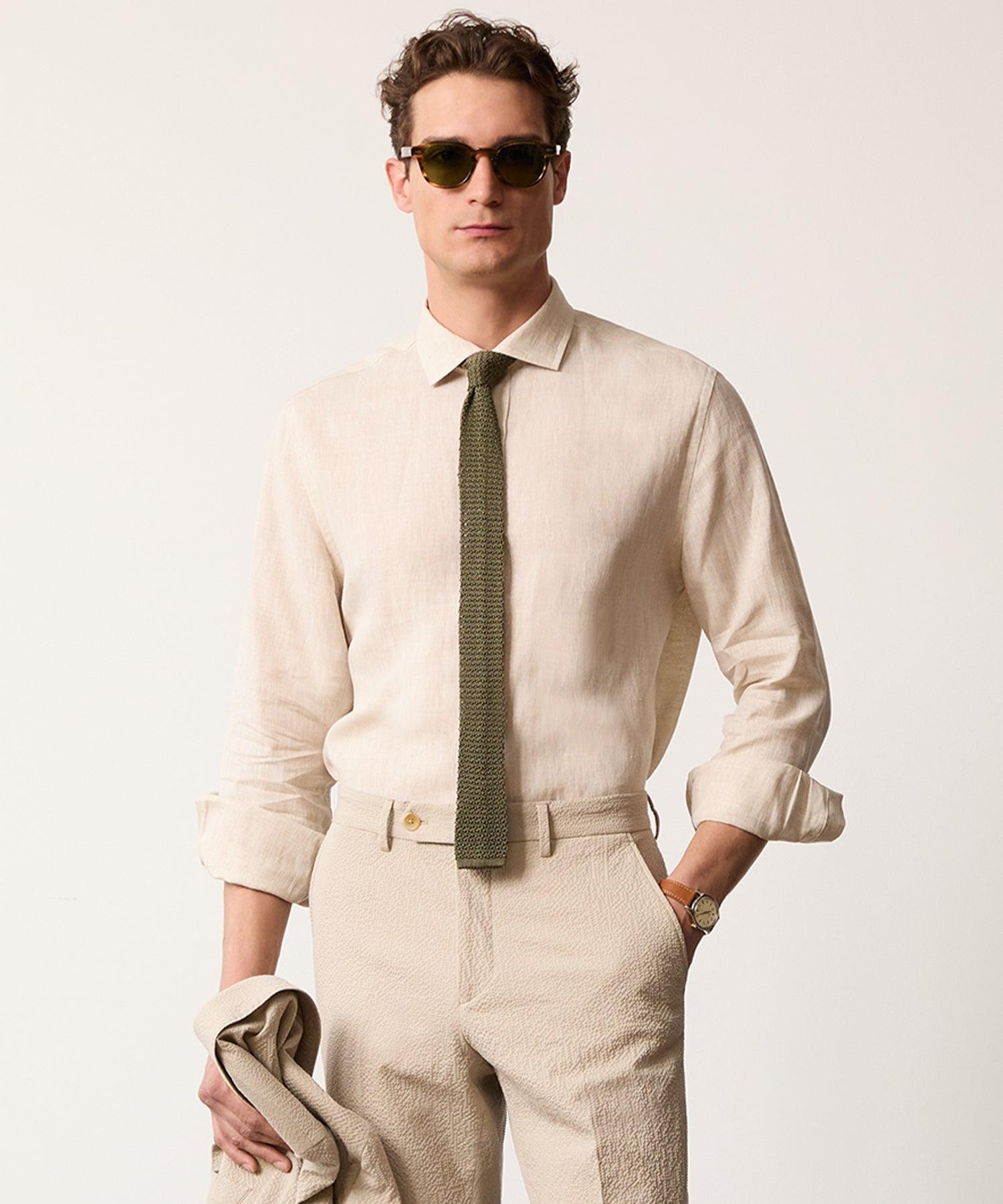 Linen Spread Collar Dress Shirt in Sand Product Image