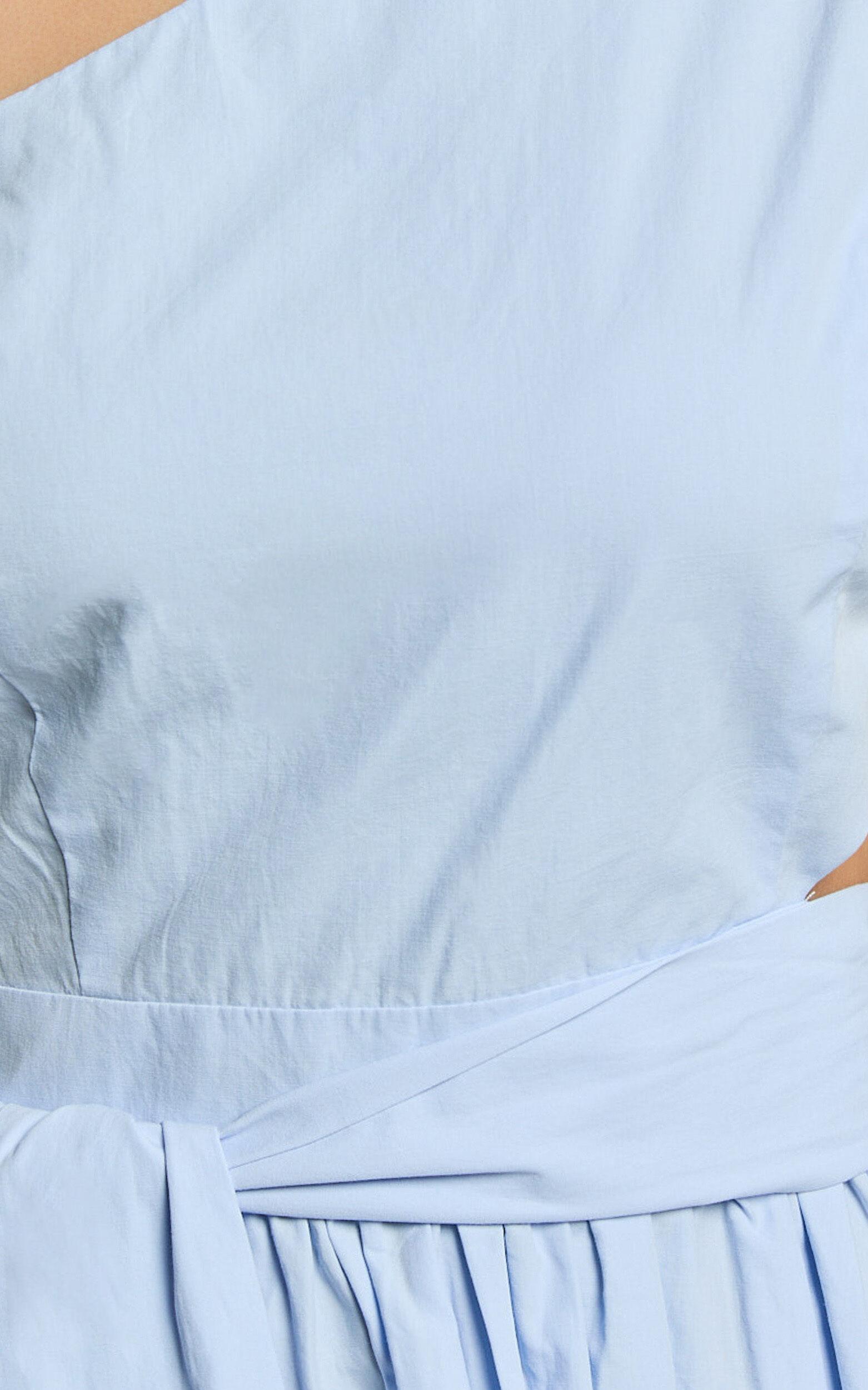 Mauee Mini Dress - One Shoulder Tie Waist Cut Out Dress in Powder Blue Product Image