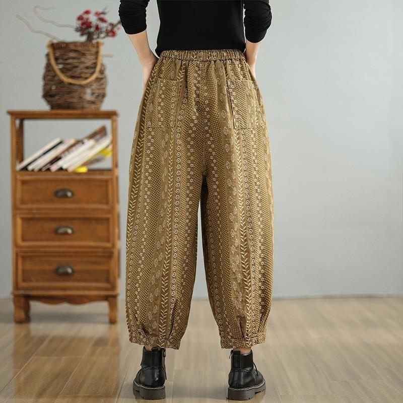 Drawstring Waist Patterned Cropped Baggy Pants Product Image