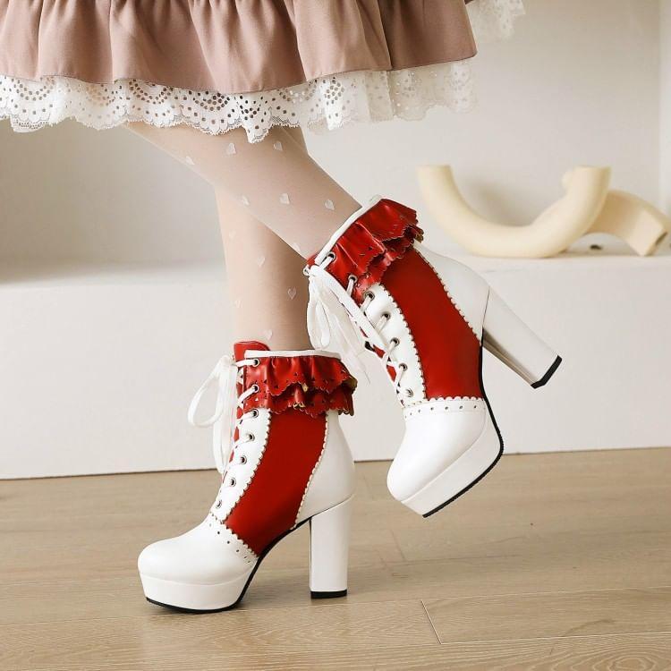 Block Heel Frill Trim Ankle Boots Product Image