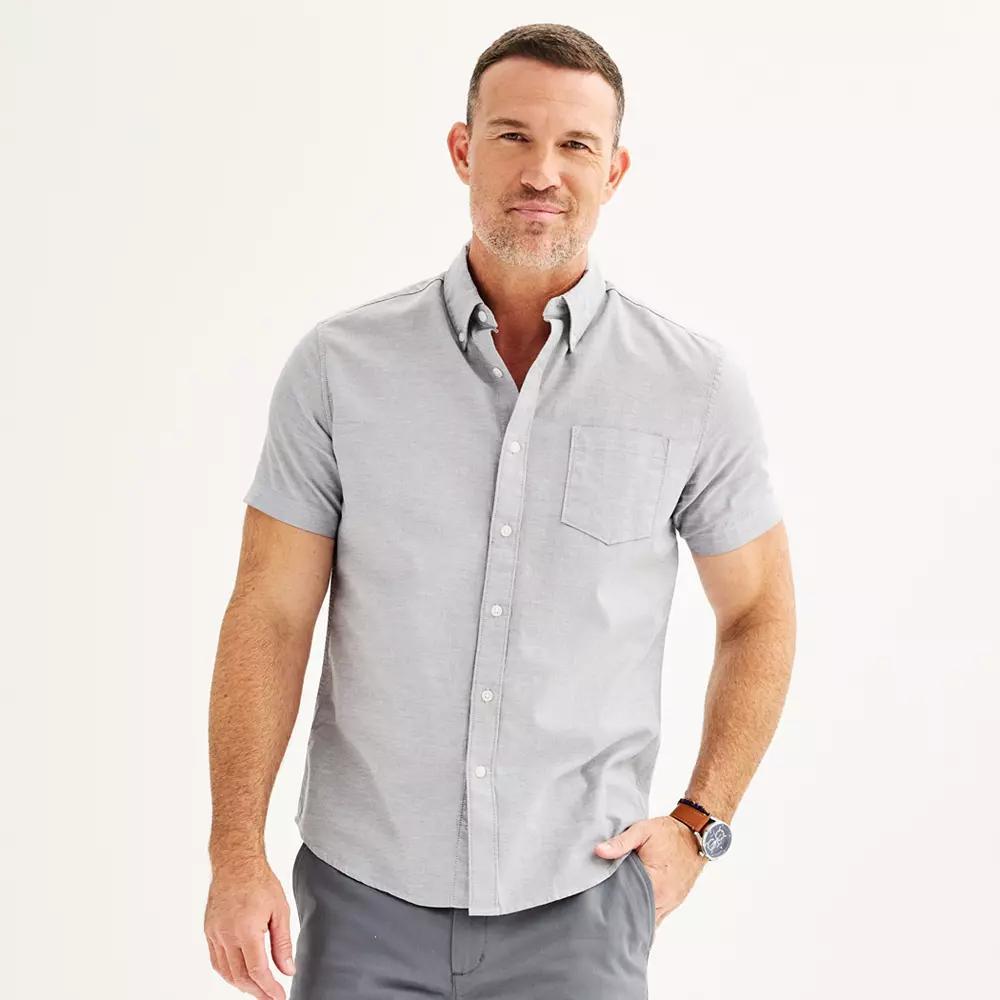 Men's Sonoma Goods For Life® Short Sleeve Perfect Length Button Down Shirt,  Product Image