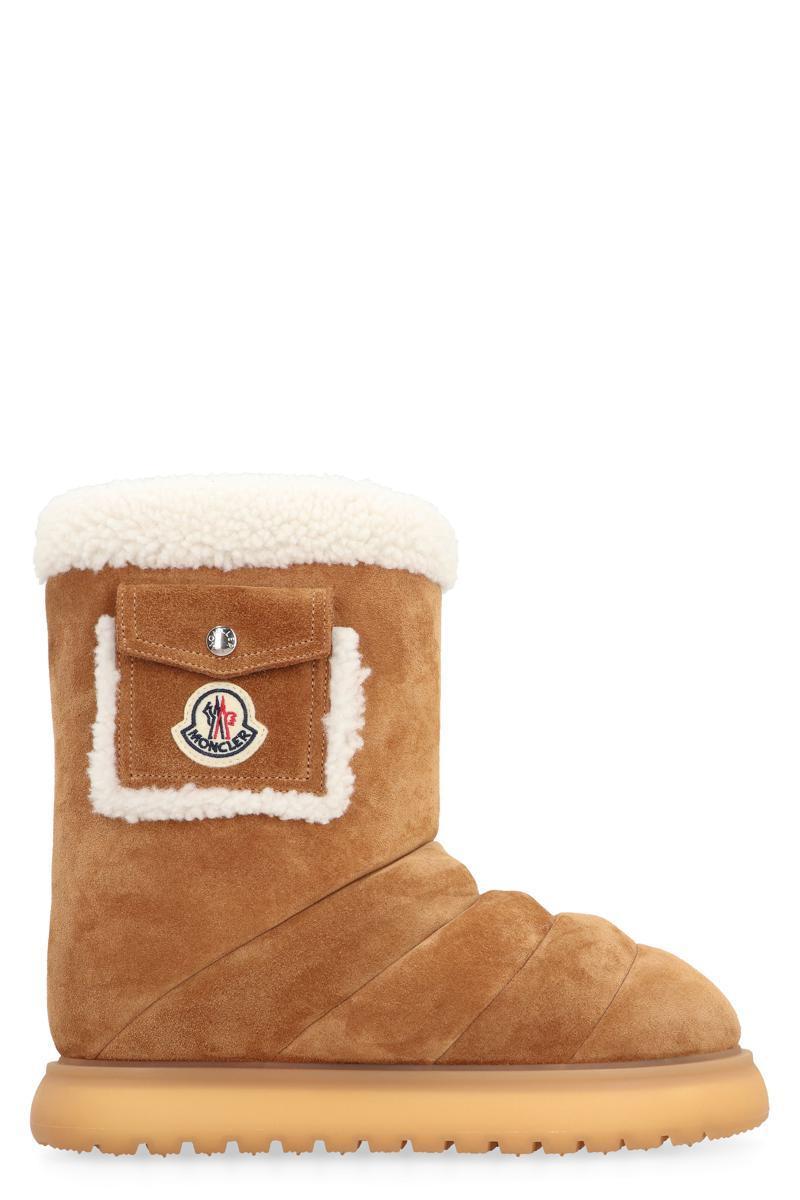 MONCLER Gaia Pocket-detailed Suede Ankle Boots In Brown Product Image