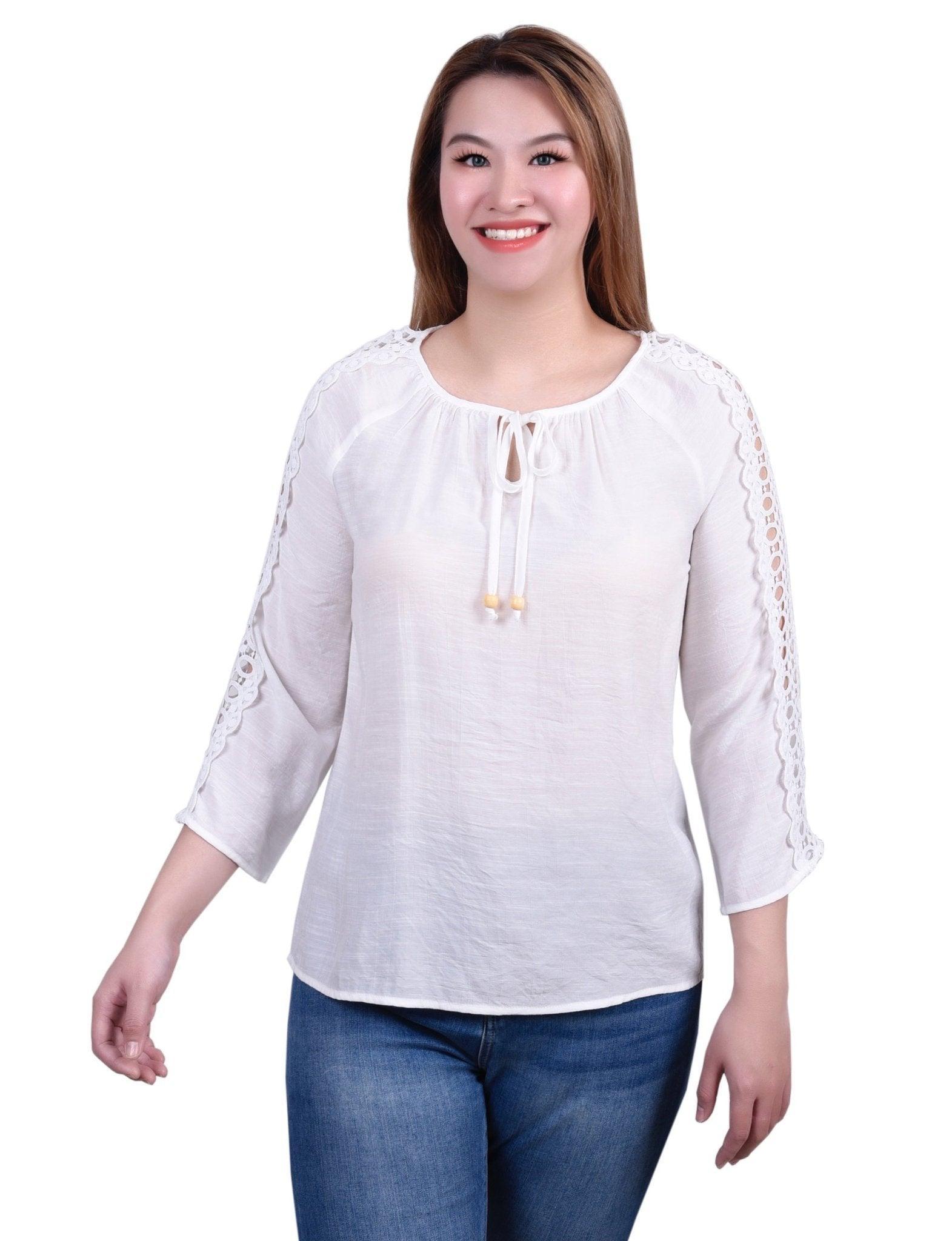 3/4 Length Sleeve Crochet Detail Blouse Product Image