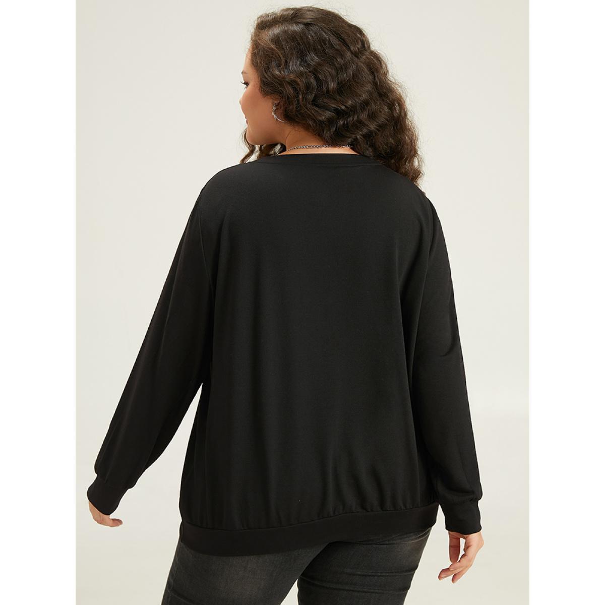 Plus Size Halloween Print Crew Neck Sweatshirt Women Black Casual Printed Festival-Halloween Sweatshirts BloomChic 22-24/3X Product Image