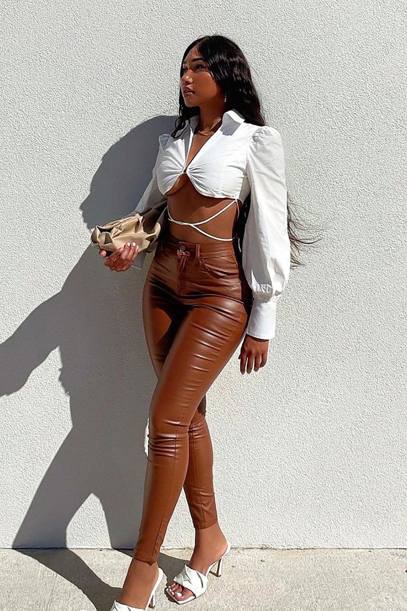 Double Dare Faux Leather Pants - Camel Product Image