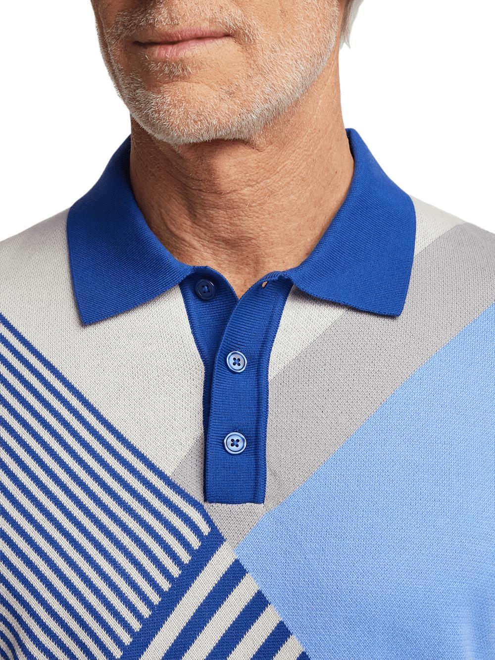 Cotton Three Button Polo - Blue Multi Product Image