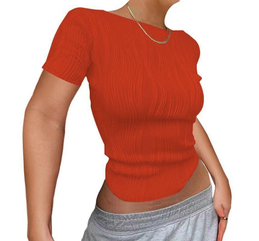 Short-Sleeve Boat Neck Ribbed Cropped T-Shirt Product Image