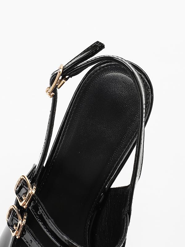 Belt Buckle Pointed-Toe Split-Joint Slider Sandals Product Image