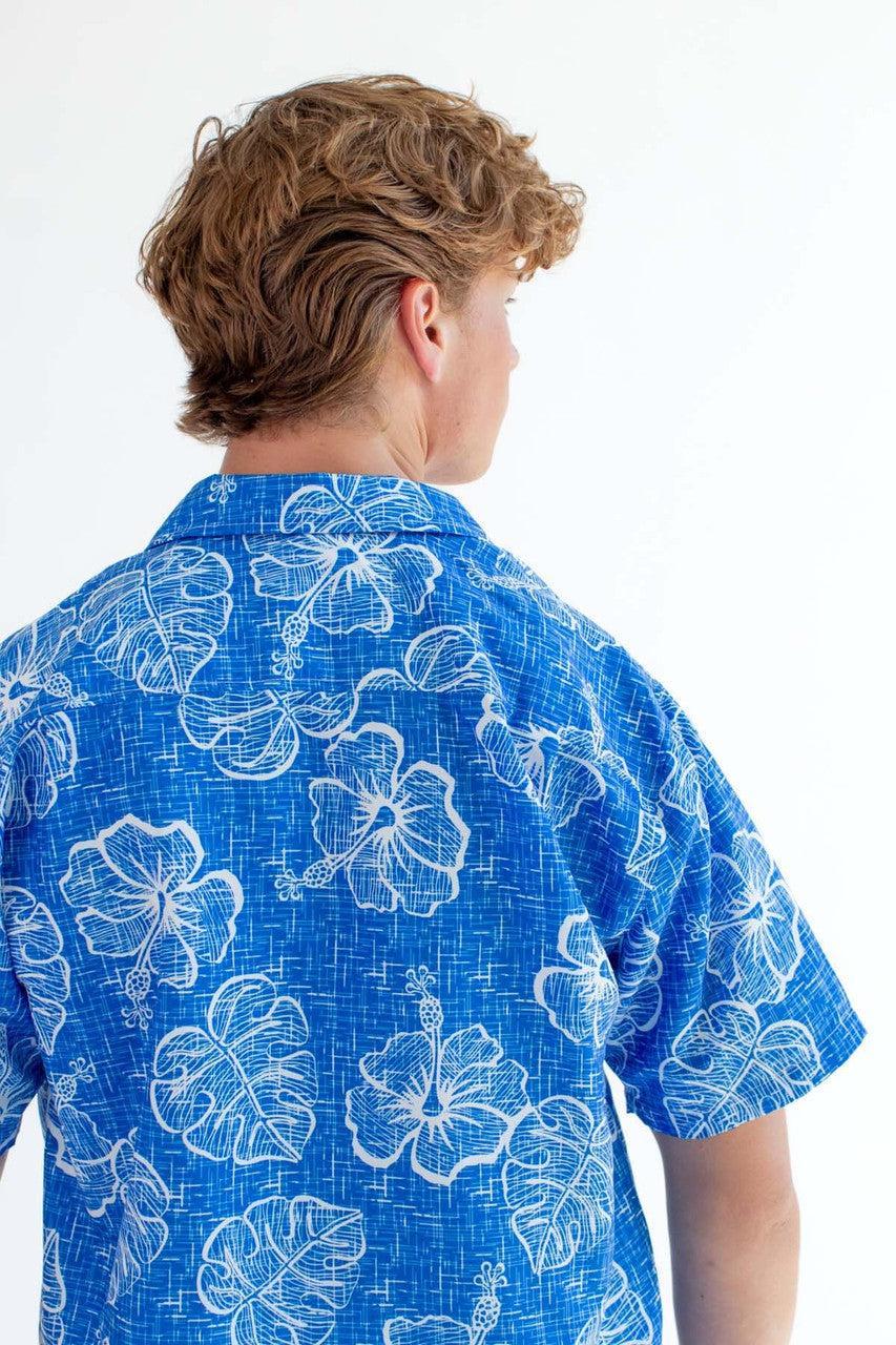 Blue Sketched Floral Hawaiian Shirt Product Image