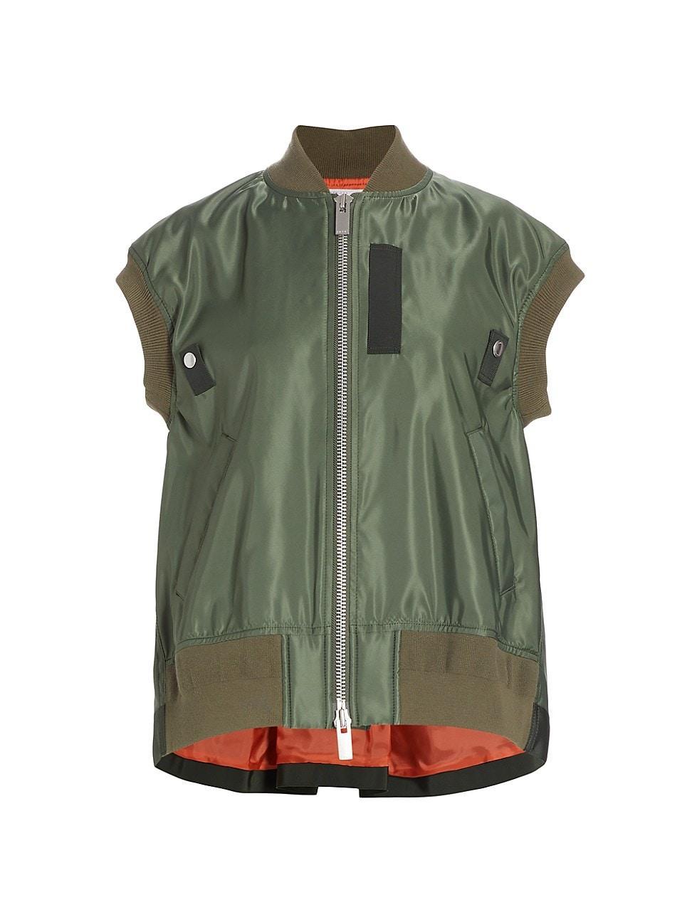 Womens Pleated-Back Twill Bomber Vest Product Image