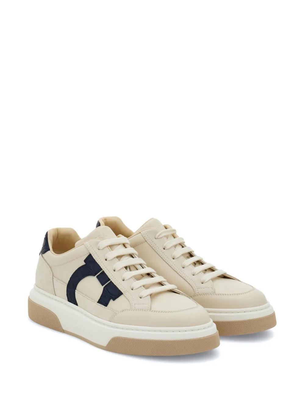 FERRAGAMO Low Top Sneaker With Gancini In White Product Image