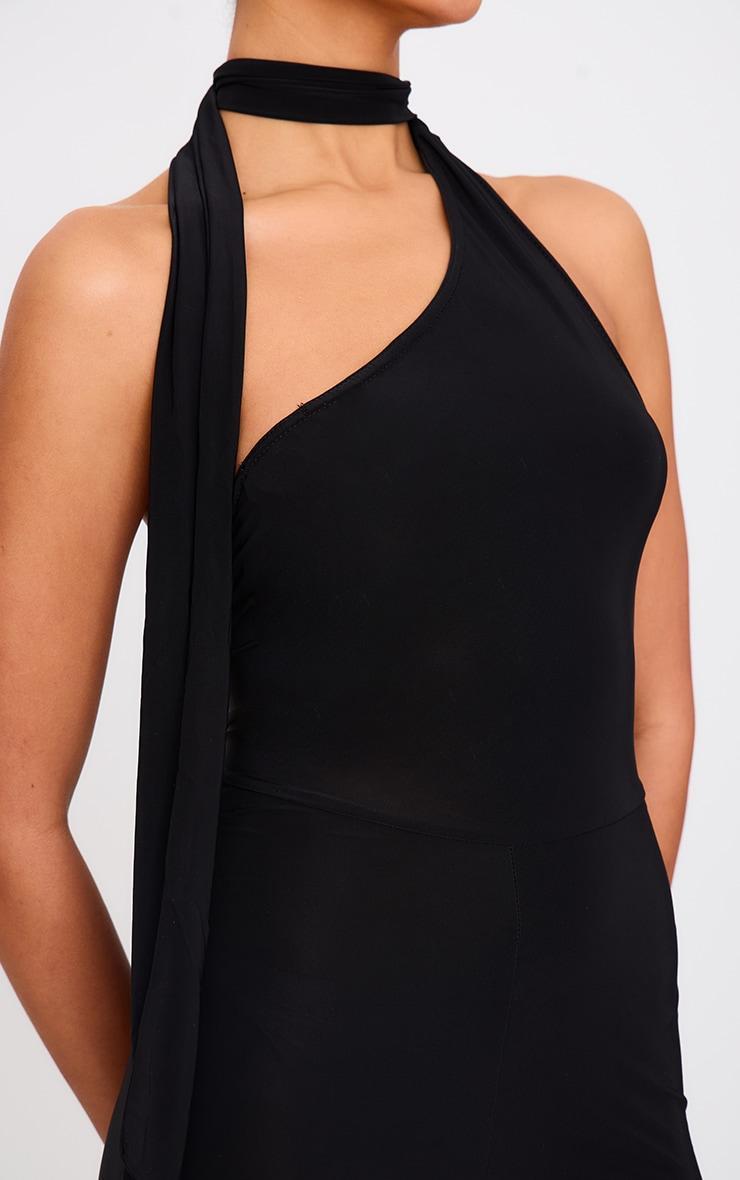 Black Double Layer Slinky One Shoulder Jumpsuit Product Image