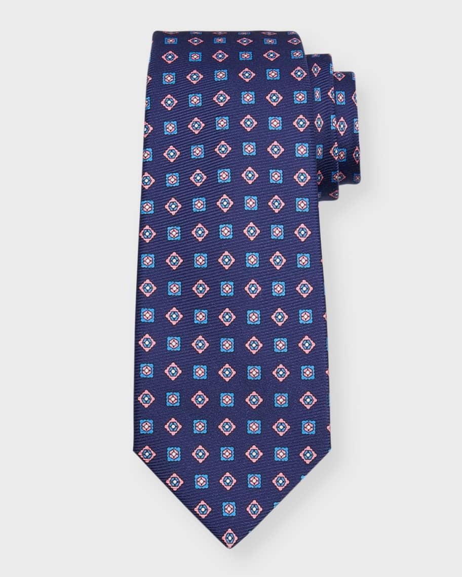 Men's Small Squares Printed Silk Tie Product Image