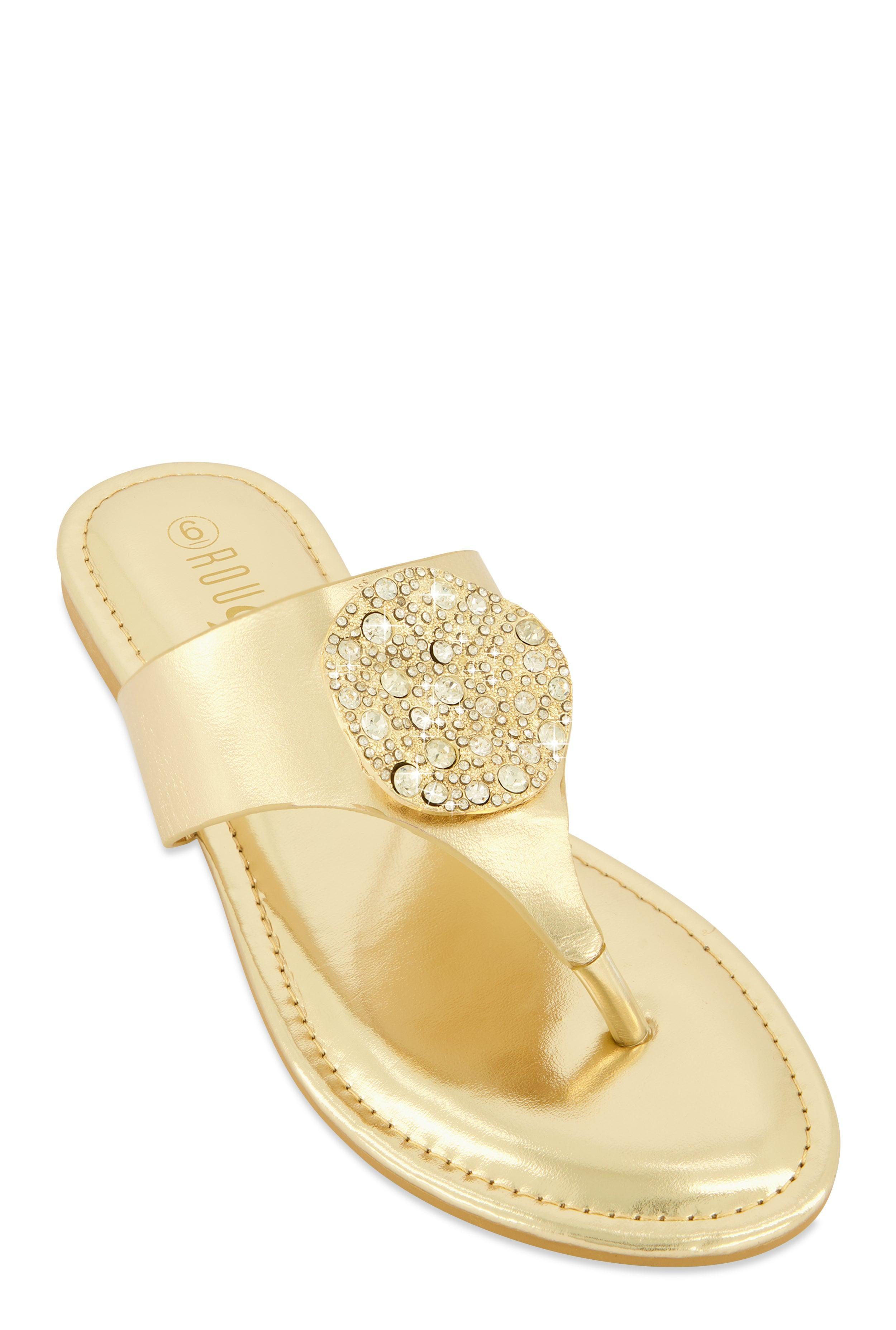 Womens Rhinestone Metallic Pendant Thong Slide Sandals Product Image