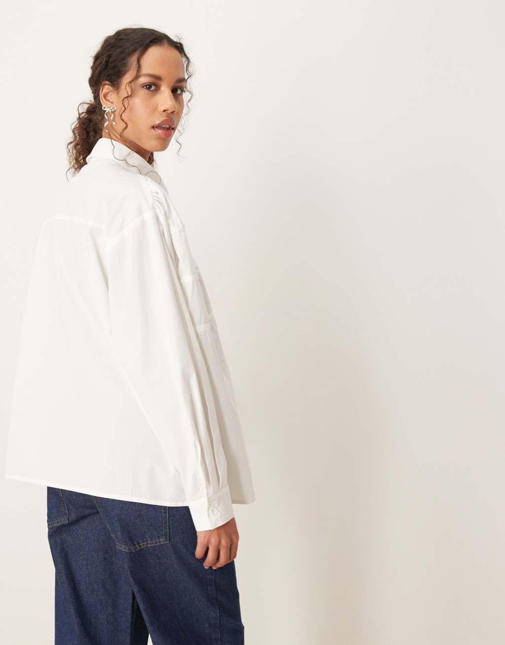 Ghospell drawstring bow detail blouse in pearl ivory Product Image