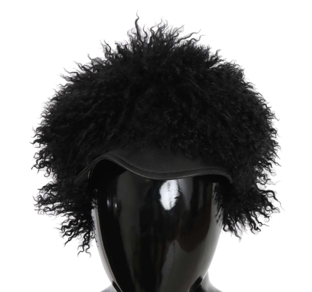 DOLCE & GABBANA Black Tibet Lamb Fur Leather Gatsby Hat Product Image