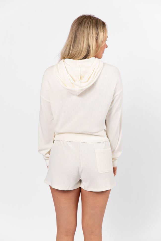 Everything I Want Ivory Ribbed Hoodie and Shorts Set SALE Product Image