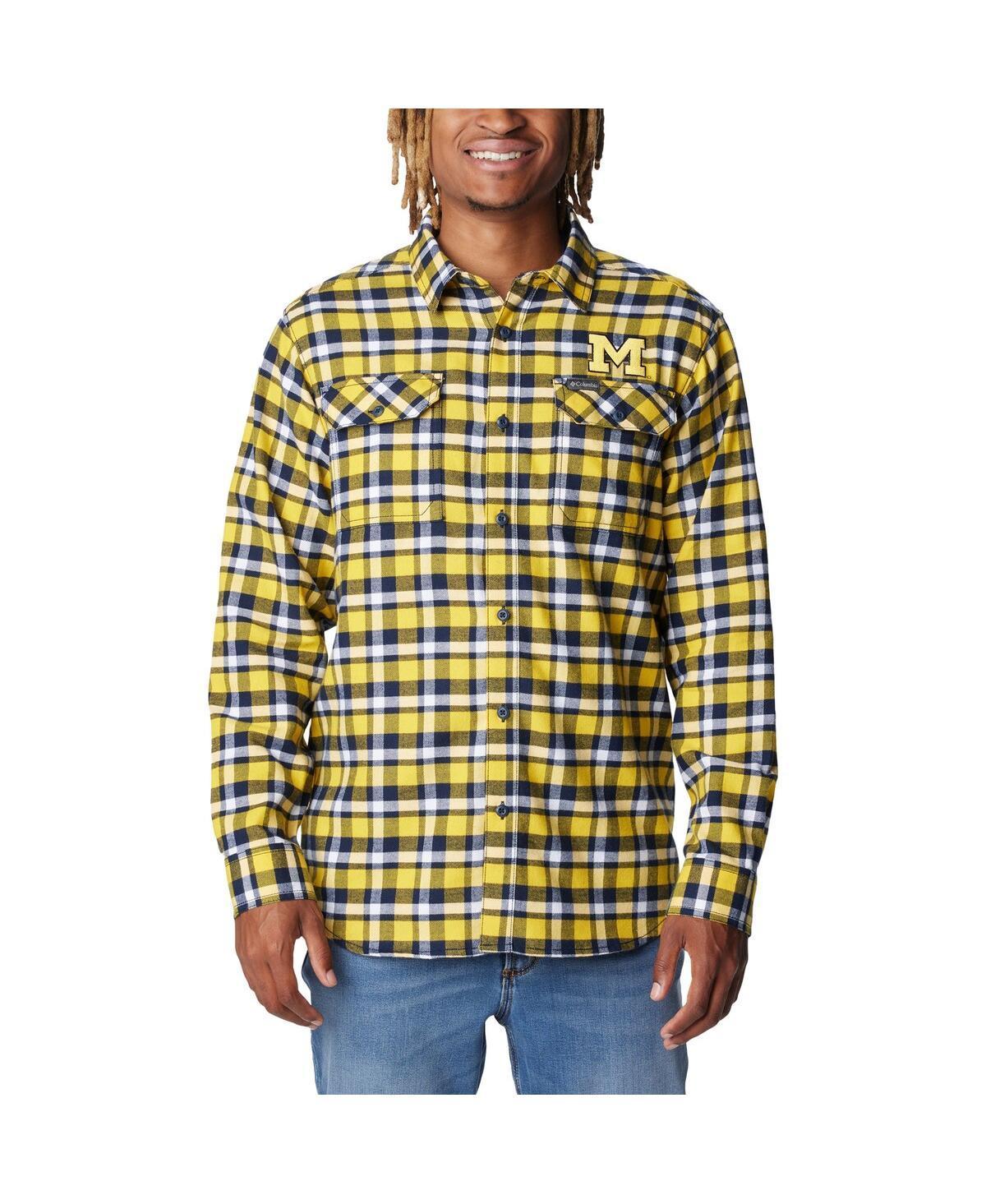 Columbia Mens Collegiate Flare Gun Flannel Long Sleeve Shirt - Michigan- Product Image