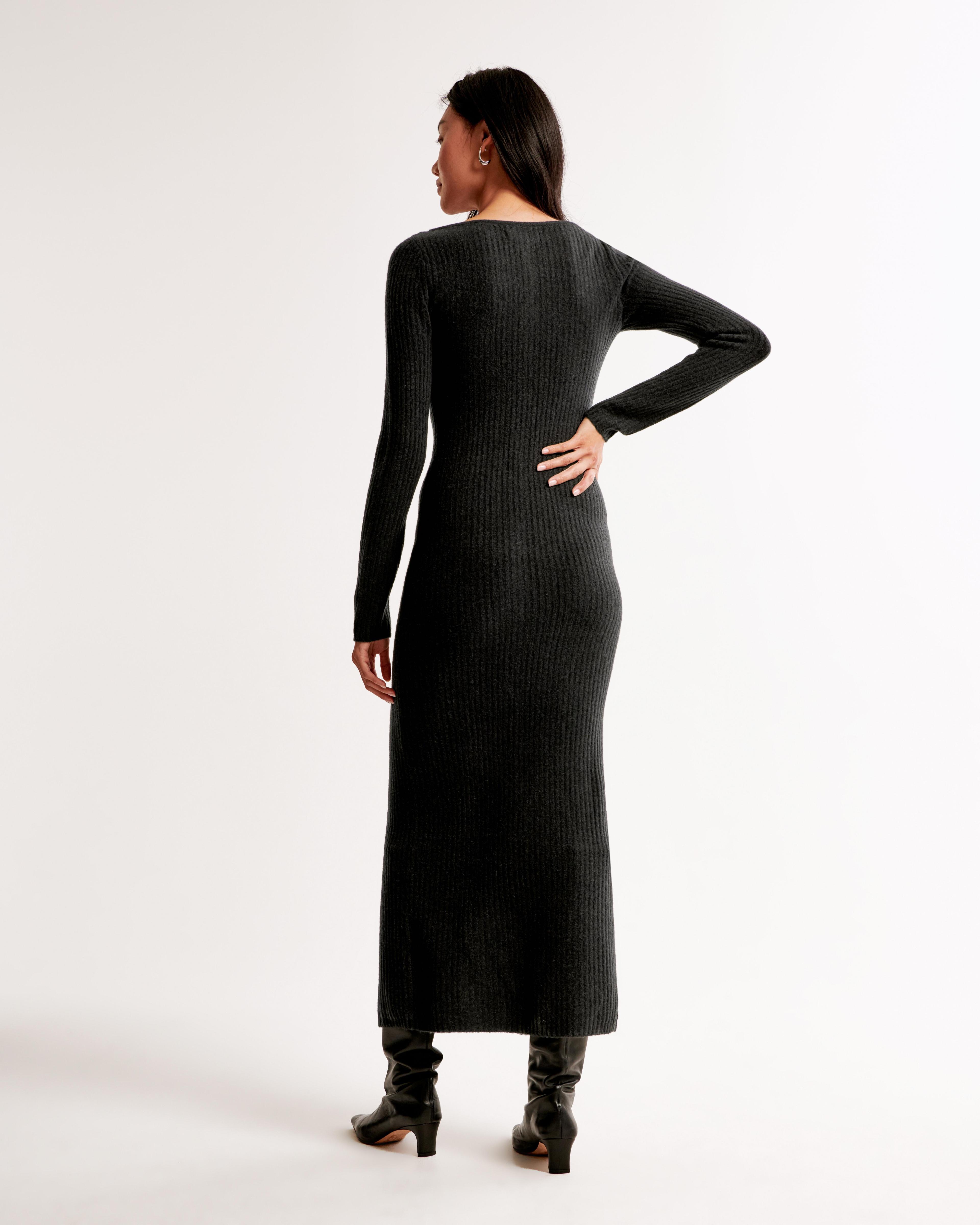 Long-Sleeve Button-Through Maxi Sweater Dress Product Image