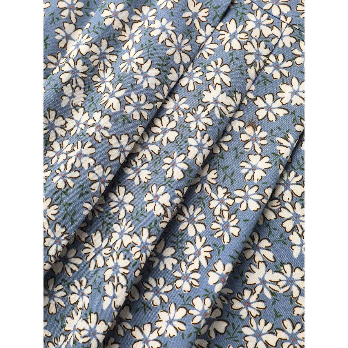 Plus Size LightBlue Ditsy Floral Pleated Flared Sleeve Shirt Women Timeless Half Sleeve V-neck Elegant Blouses BloomChic 22-24/3X Product Image