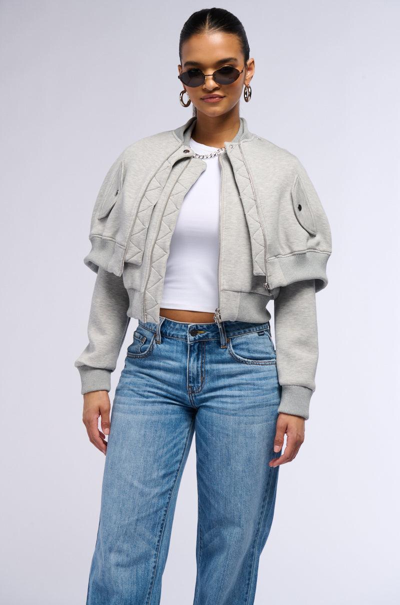 LYNX LAYERED BOMBER JACKET IN HEATHER GREY Product Image