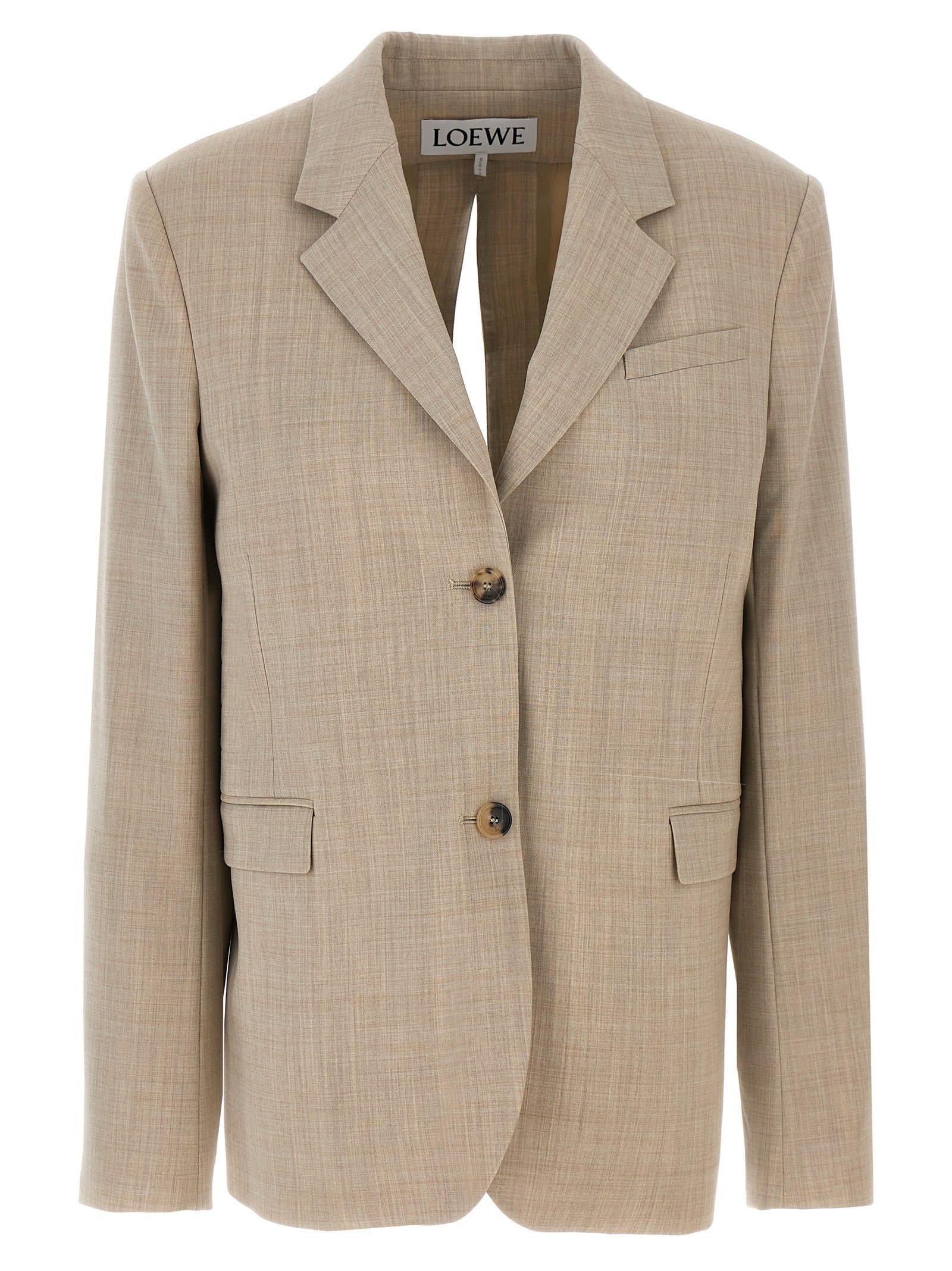 LOEWE Open-back Wool Blazer In Beige Product Image