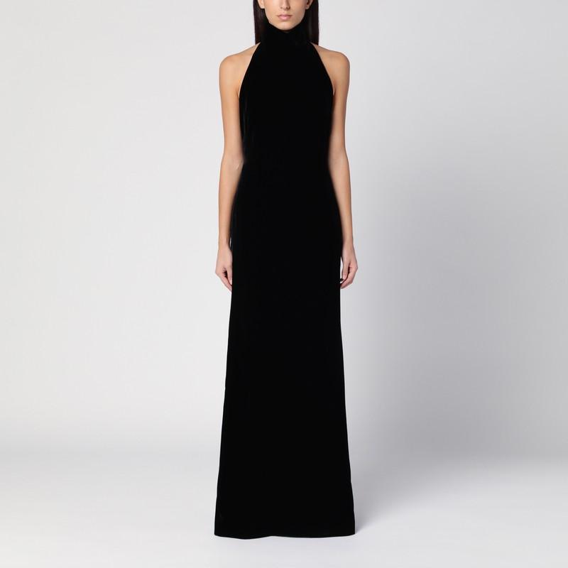 MAX MARA Long Velvet Halter Neck Dress With Back Chain Detail In Yellow Product Image