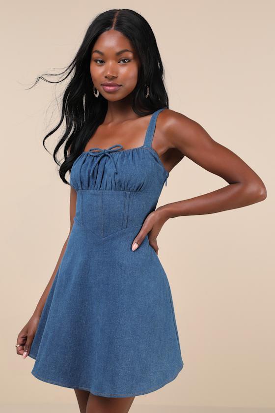 Considered Charisma Blue Chambray Bustier Mini Dress Product Image