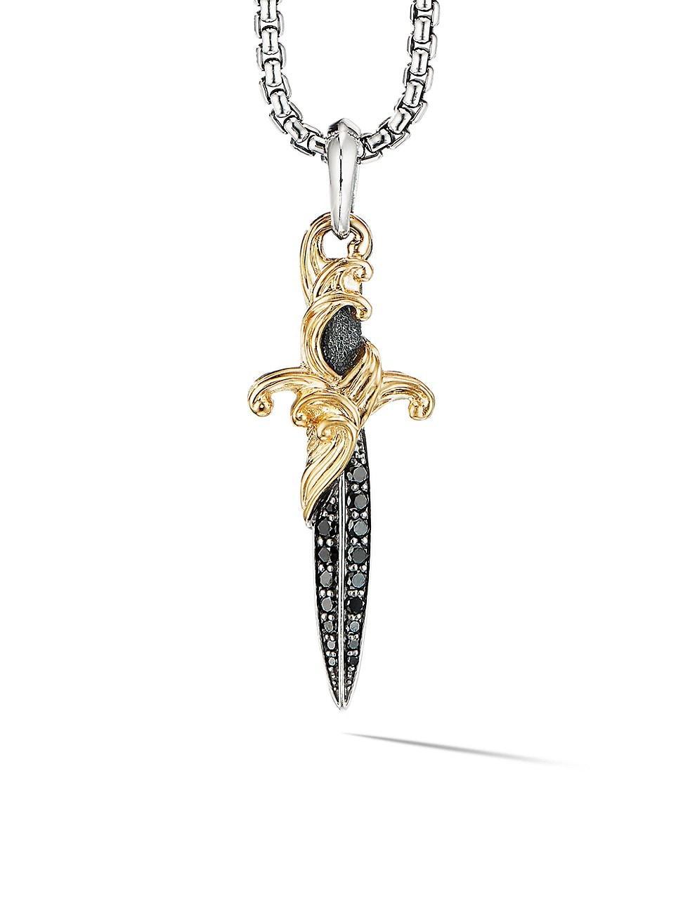 Mens Waves Dagger Amulet with Pav Black Diamonds and 18K Yellow Gold Product Image