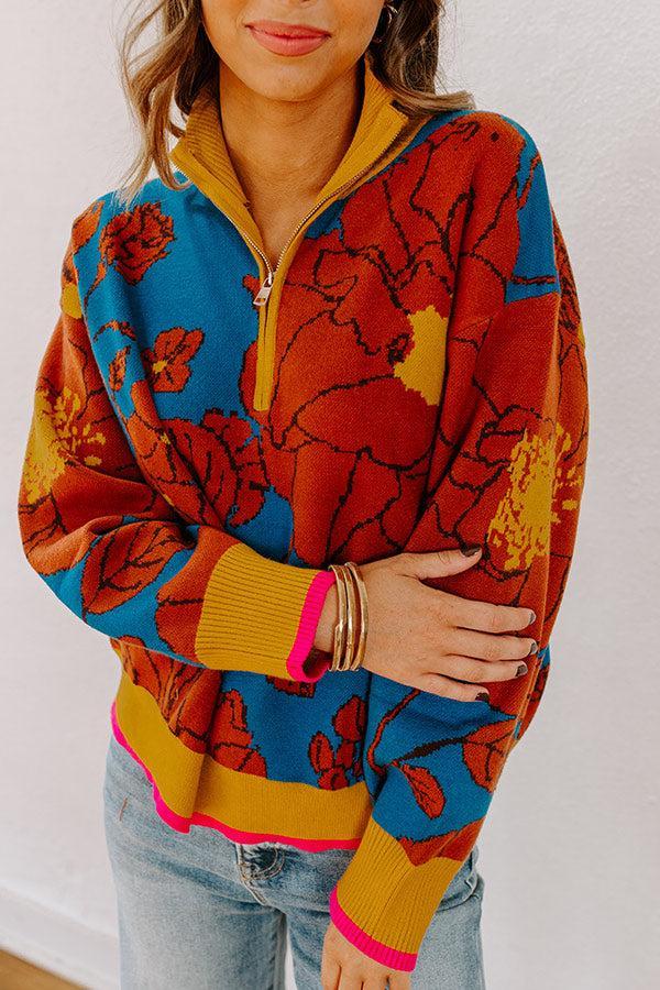 Cider And Sunsets Floral Sweater in Blue Product Image