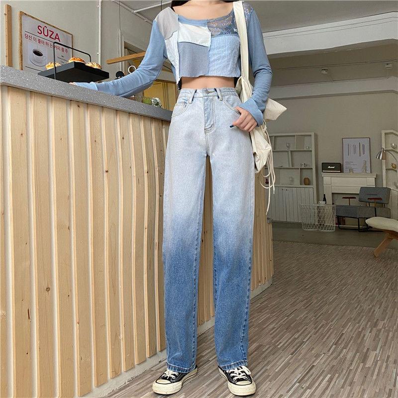 High Rise Gradient Straight Leg Jeans Product Image