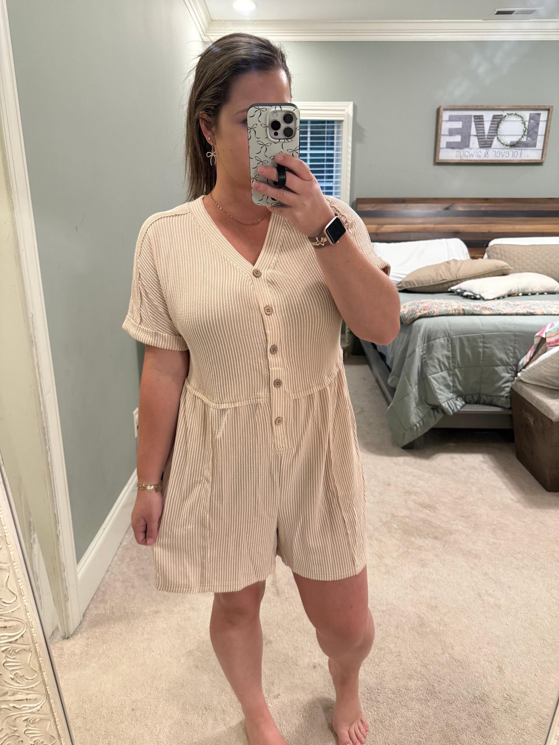 Pink Ribbed Button Romper- Preorder Product Image